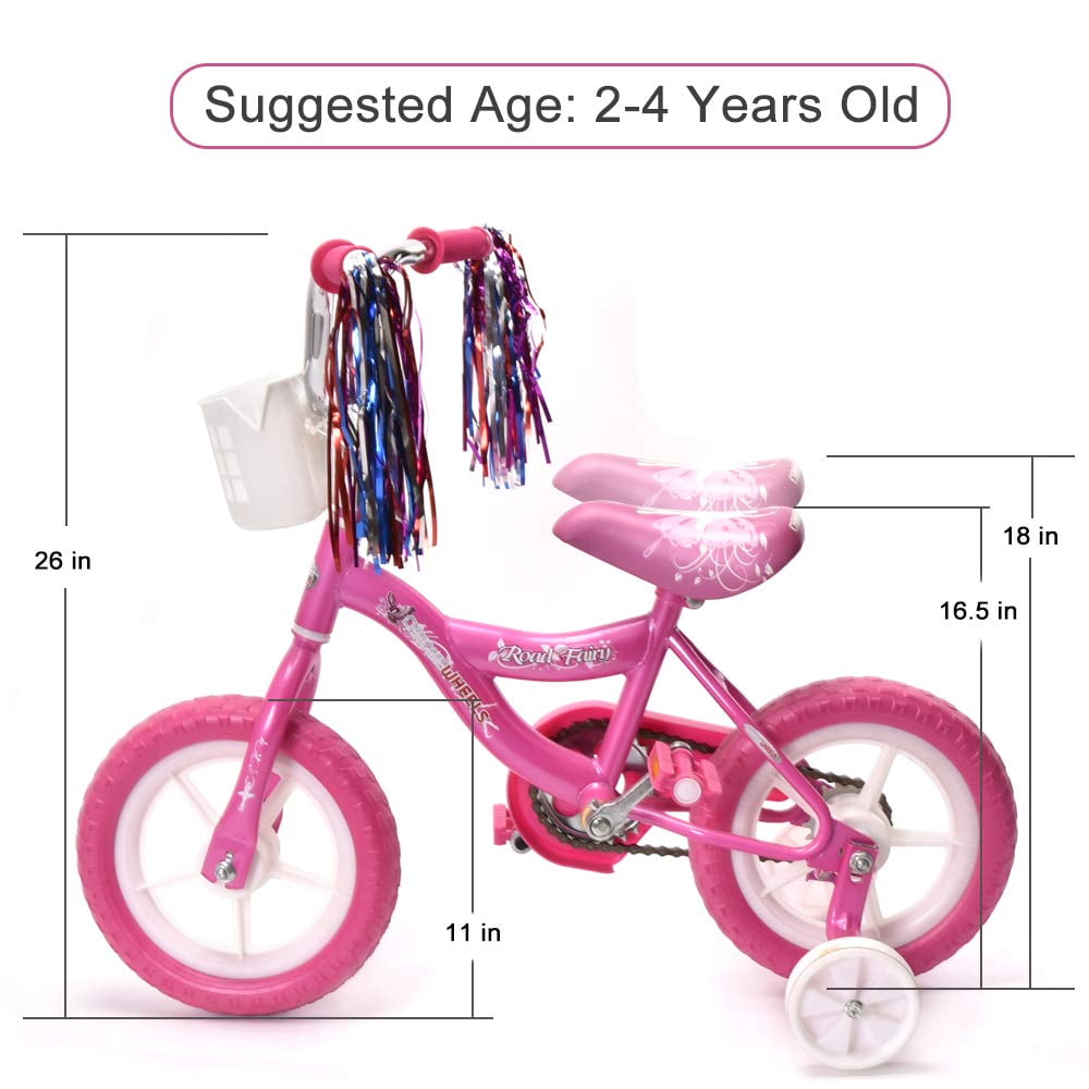 BMX 12 In. Kid's Bike for 2-4 Years Old. Bicycle for Girls with Front Basket. EVA Tires with Training Wheels. Pink